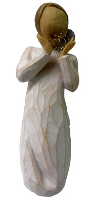 Willow Tree Figurine LOTS OF LOVE 2014 Demdaco Carved-like Gown, Gold Wire Heart