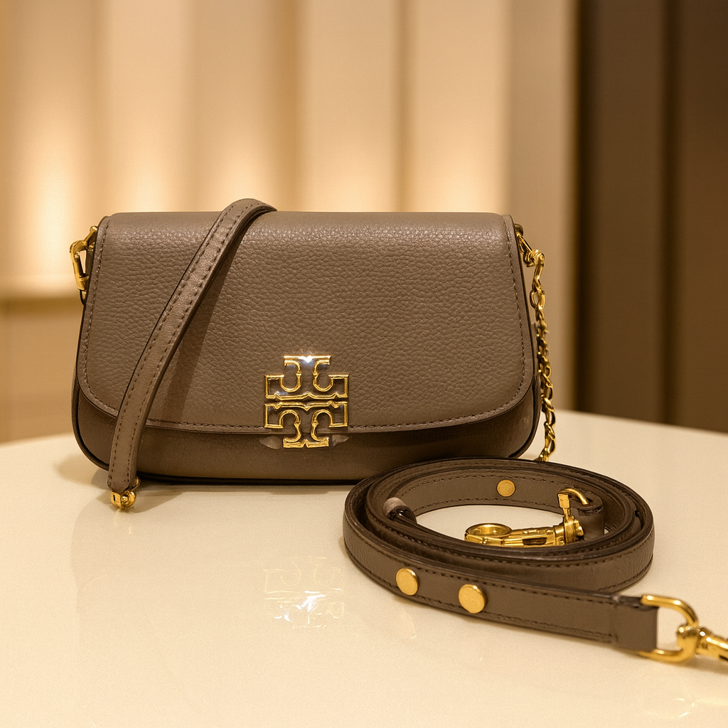 NEW Tory Burch Britten Portobello Gray Leather Convertible Bag/Clutch/Long  Strap