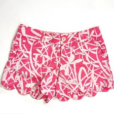 Lilly Pulitzer Pink  White Scalloped Buttercup Shorts Preppy Resortwear Size 0