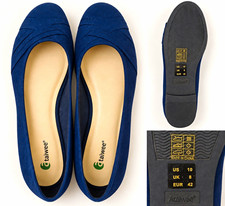 Ataiwee Women's Blue Slip-On Ballet Flats Synthetic Round Toe Pleated US 10