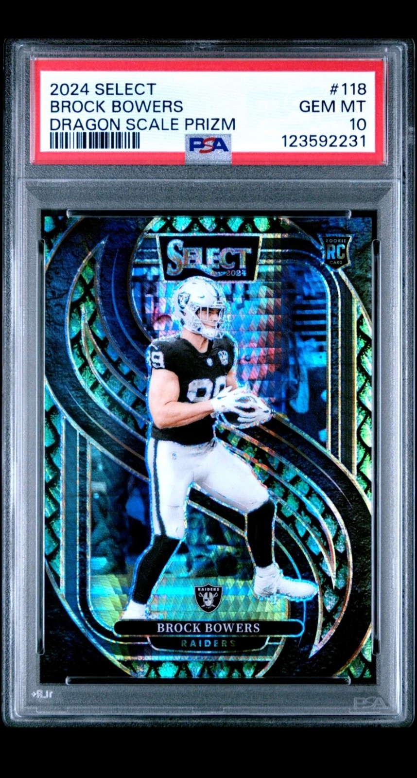 2024 Panini Select Premier Level Brock Bowers #118 Dragon Scale Prizm /81 Psa 10
