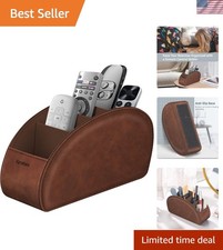 E Remote Control Holder with 5 Compartments, Brown Leather, Anti-slip, Des...