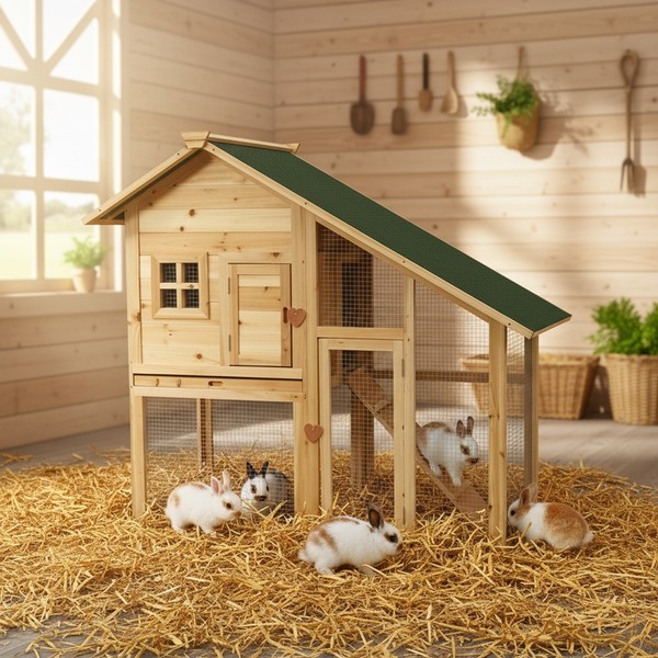 HasenkäFig Hasenstall Kleintierstall Freilauf Holz Freigehege Kaninchenstall Xxl-image