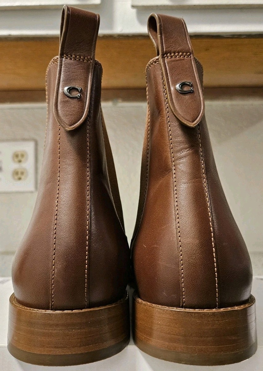 $295 COACH Dalton Smooth Leather Chelsea Boots Dark Saddle  display picture 1