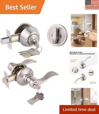 Durable Keyed Alike Front Door Lockset with Satin Nickel Finish Deadbolt