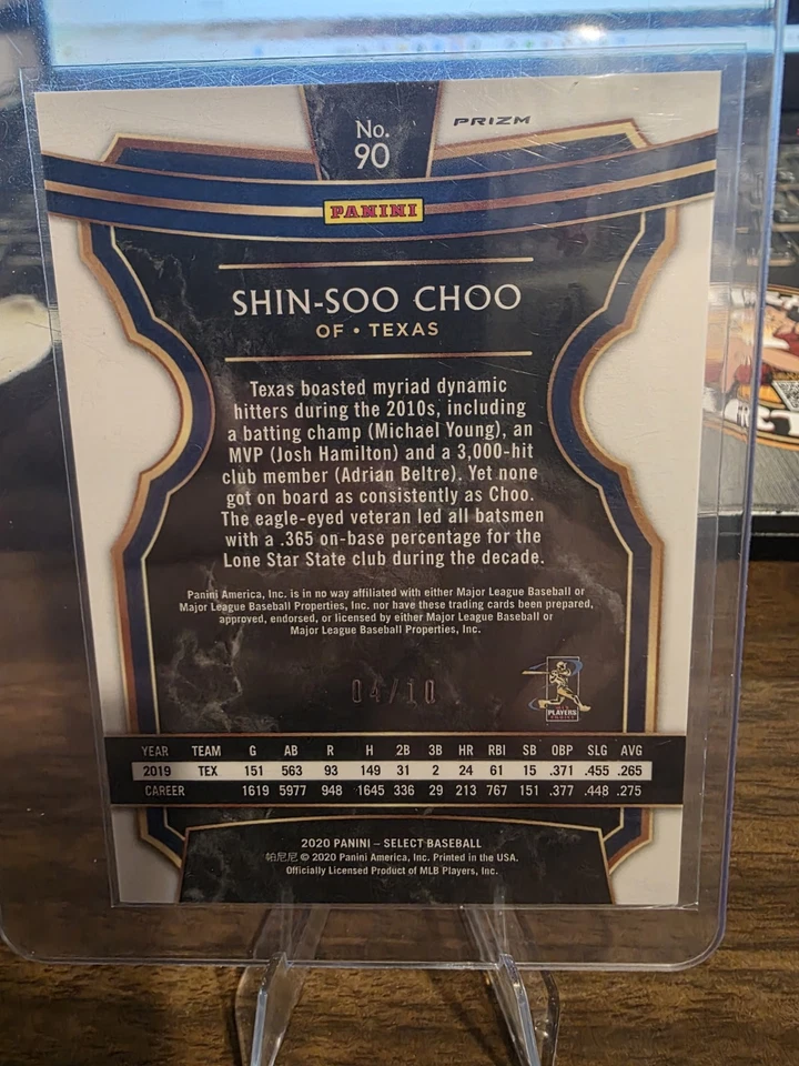 2020 Panini Select ЗОЛОТАЯ призма /10 Shin-Soo Choo No90, короткий тираж - Изображение 2 из 2