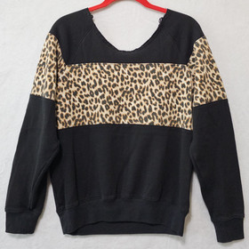 Victoria's Secret PINK Sweatshirt Black Leopard Print & Logo Spellout Gold Studs