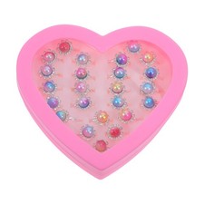 1Set Little Girl Rhinestone Rings, Adjustable Kids Play Pearl Rings in Box,