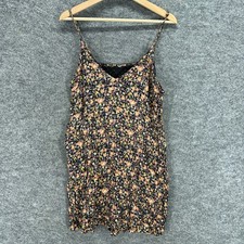 Unbranded Dress Women M Medium Black Floral Shift Midi V-Neck Sleeveless Lined