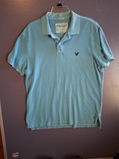 American Eagle Outfitters Polo Shirt Mens Large L Blue Athletic Fit Short Sleeve