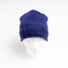 Men's or Women's Small Hand Knit Merino Wool Violet Purple Blue Rolled Brim Hat