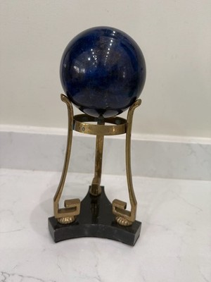 Vintage Great City Traders Lapis Lazuli Sphere on Brass and Obsidian Base