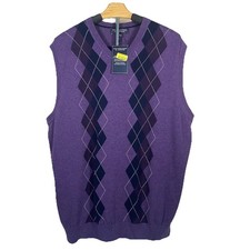 Roundtree Yorke NWT 59 Mens Large Purple Black V-Neck Cotton Sweater Vest