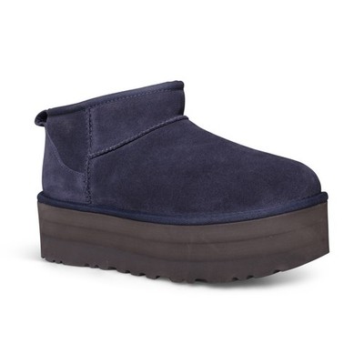 UGG CLASSIC ULTRA MINI PLATFORM EVE BLUE FUR SUEDE WOMEN'S BOOTS