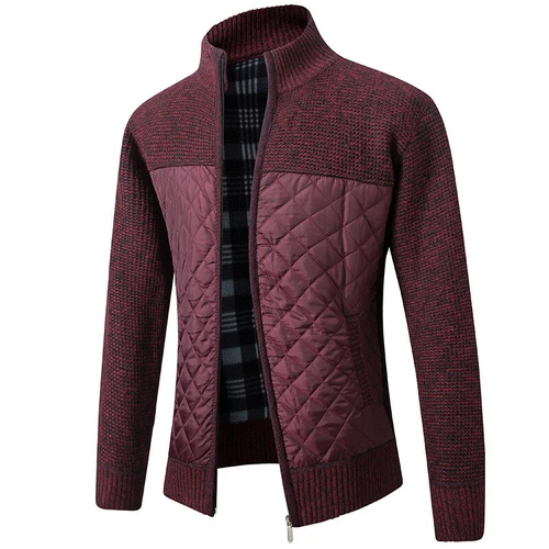 Para Hombres Cálido Suéter Cárdigan Bolsillo Abrigo Informal Cremallera Completa Tejido Patchwork Chaqueta - Imagen 8 de 19
