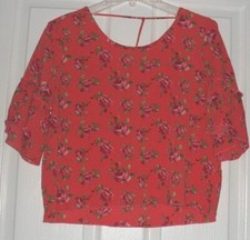 L A GYPSY CROP BLOUSE SIZE L JUNIOR RED FLORAL MADE IN USA NWT