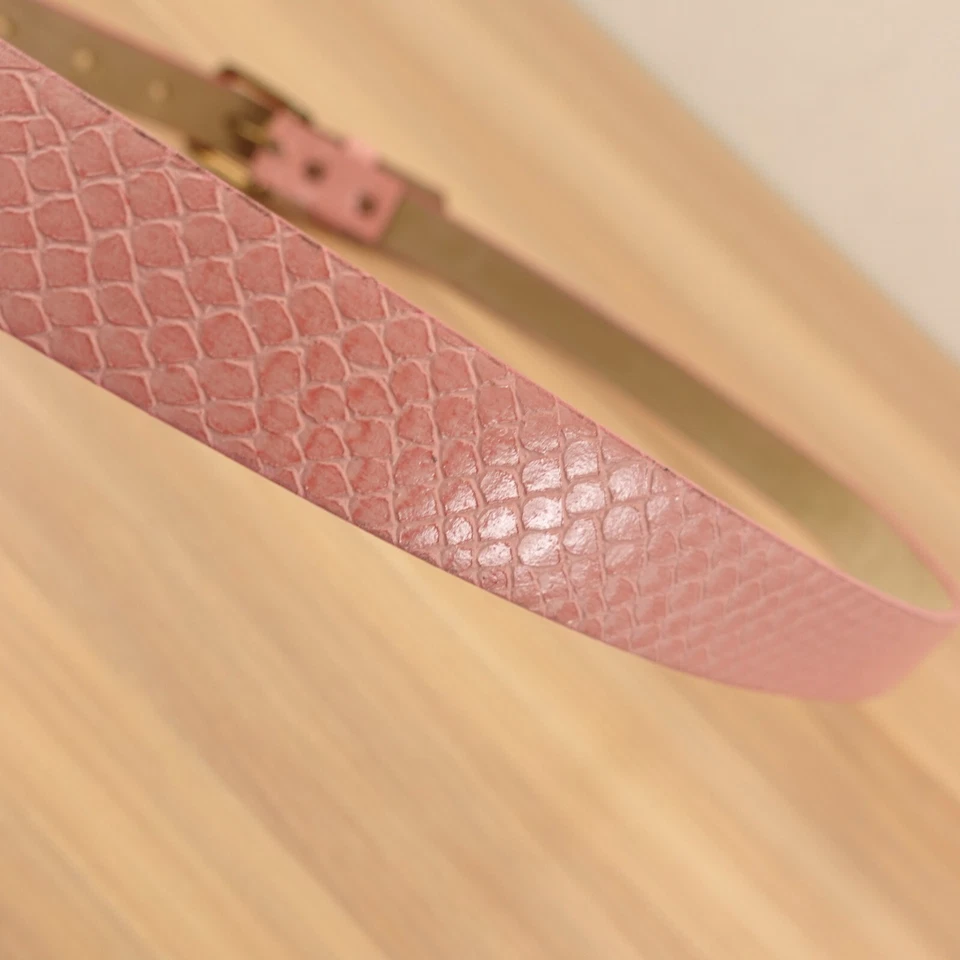 Snakeskin Belt Womens Small Pink Leather Animal Skin Embossed Minimalist Dress - Image 4 of 4