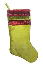 18” Green Satin Red Ruffle Stocking Christmas Holiday Lined