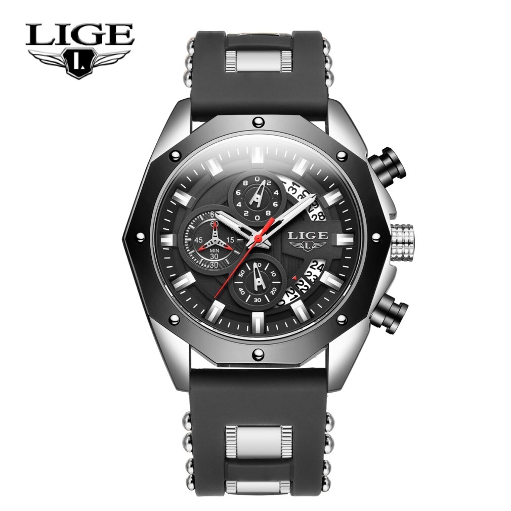 Montre homme quartz analogique en verre minéral et cadran lumineux LIGE Luxe