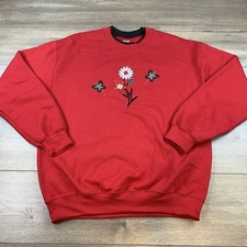 90's Butterfly Flower Crew Neck Sweatshirt Sweater Women's Medium Red Gildan