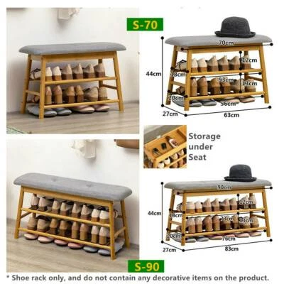 Wowmart Bamboo Cushion Shoe Rack Bedroom Makeup Bed End Storage