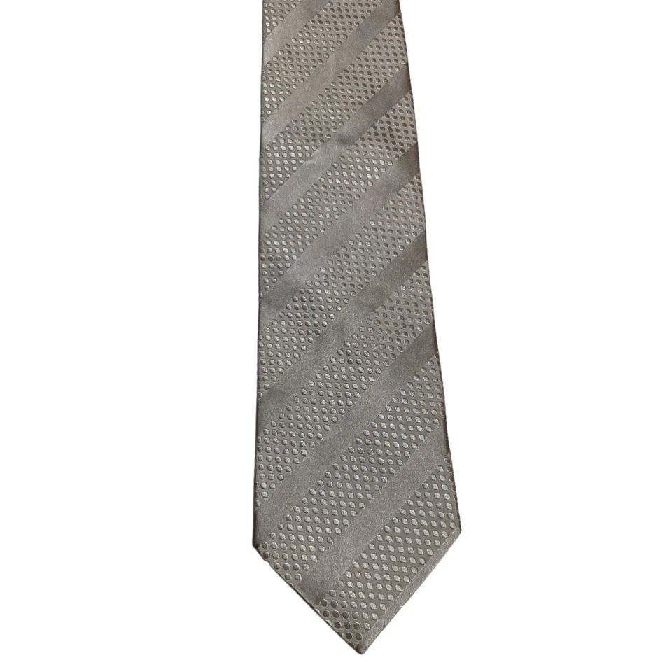 DANIEL MILANO Men's 100% Silk Necktie ITALY Designer POLKA DOT STRIPED Gray NWT - Image 2 of 3