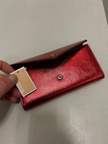 Michael Kors Jet Set Travel Large Logo Envelope Continental Wallet in Crimson - Picture 4 of 10