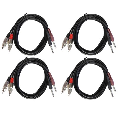 4Pcs 6ft 2-1/4in (6.3mm) Mono Male Cable to 2-RCA Male Audio Shielded Cables Mic