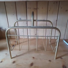 Midcentury Modern Magazine Newspaper Stand Holder Brass Gold Metal Vintage