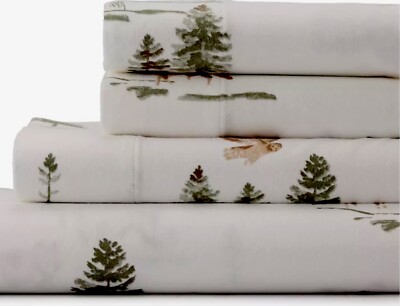 CUDDL DUD OKEO-TEX Cotton FLANNEL QUEEN Bed 4 pc SHEET Set Deer Mountain Tre new