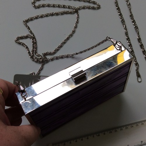 NEW Acrylic Purple Clutch Bag Purse Handbag Mother of Pear- 16 cm. Cross Body - Picture 5 of 9