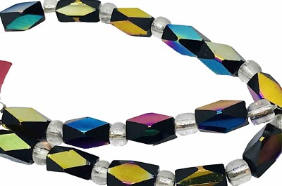 Bead Landing Black Glass AB Beads Rainbow    Rectangle