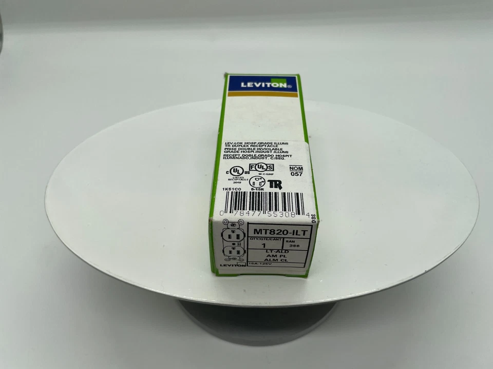 LEVITON MT820-ILW LEV-LOK 15 AMPERIOS 2P 3W RECEPTÁCULO DE ALMENDRAS LUZ GRADO HOSPITALARIO Foto 2 de 4