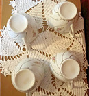 Cup And Saucer Set (4), w/3 Dessert Plates, Vintage, White, Flowers & Gold Trim — photo 10