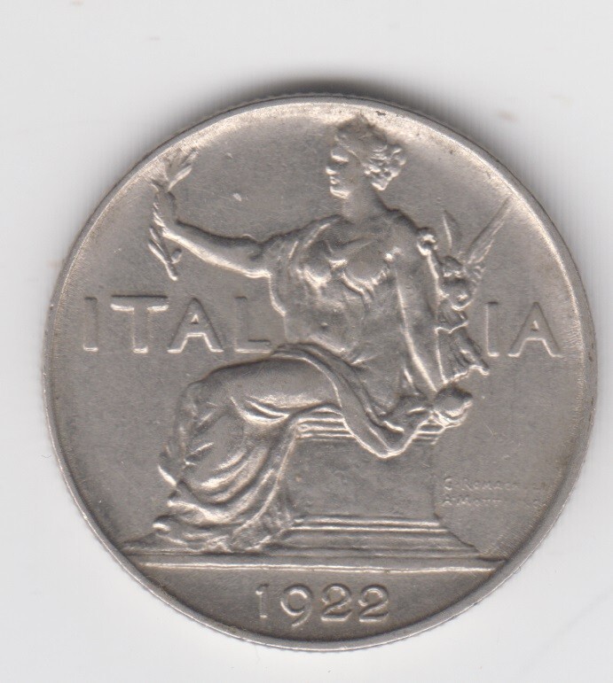 Italy 1922. 1 One Lira. Buono da L.1 Vittorio Emanuele III. KM# 62