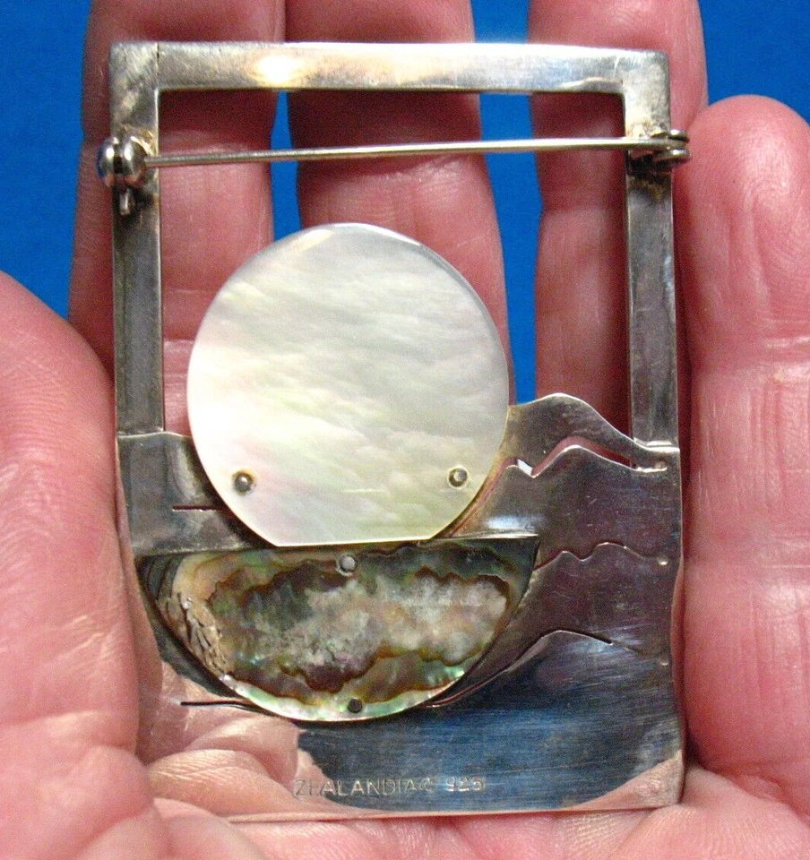 ZEALANDIA STERLING 银色 ABALONE 月亮日落胸针 17.4 克 — 第 3/4 张图片