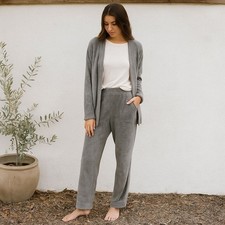 Barefoot Dreams Cozychic Ultra Lite Rolled Edge Ankle Pant Size Small Beach Gray