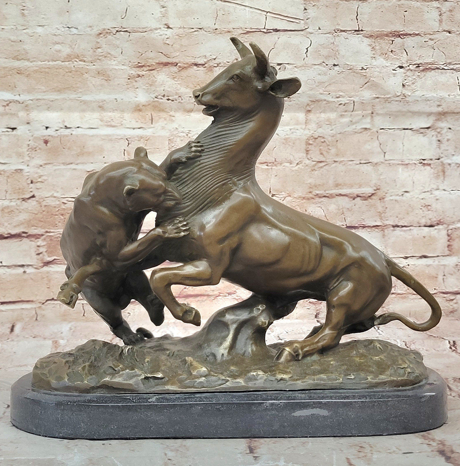 Close Out Signed French Animalar Cheetah and Gazelle Bronze Sculpture Figure
