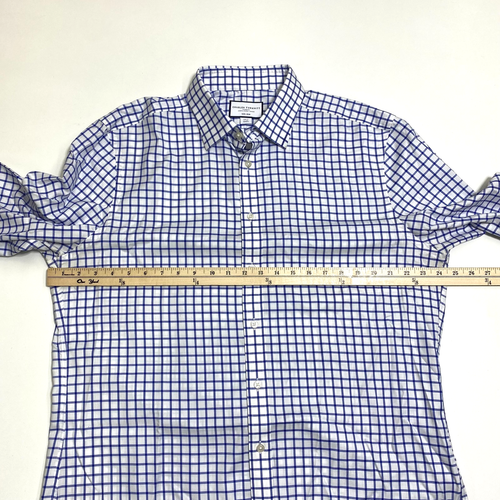 Charles Tyrwhitt Dress Shirt Mens XL 17/34 Slim Fit Blue Windowpane Non Iron - Picture 15 of 16
