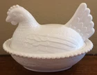 Vintage Indiana White Milk Glass Hen On A Nest Covered Candy Dish 7" Chicken
