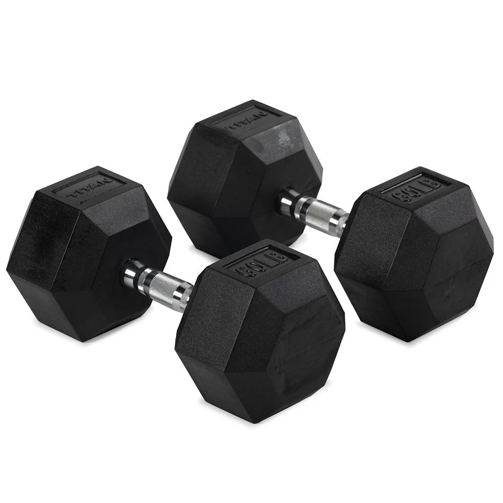 Titan Fitness 60 LB Pair Free Weights, Black Rubber Coated Hex Dumbbell