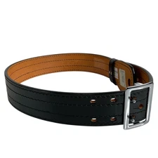 Dutyman Belt 4021U 4 Row Stitch Black Plain Leather 2.25 30 in w/ retaining loop