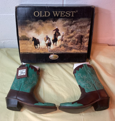 Women s Old West Green & Brown Cowboy Boots NEW WITH TAGS & Box Size 5.5