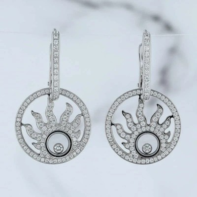 1.00CT Round Cut Moissanite Happy Sun Drop/Dangle Earrings 14K White Gold Plated