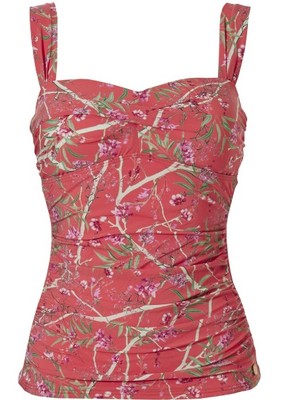 TC Wow Damen Badetop Schwimmtop Tankini Top Flower Garden, Rot/Grün, DE 40 UK 12