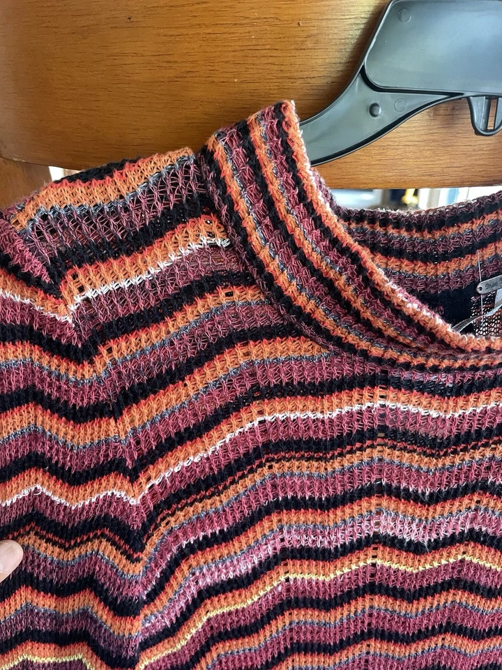 Free People 女式电缆钩针长袖连衣裙秋季节日珊瑚条蓬松 — 第 4/4 张图片