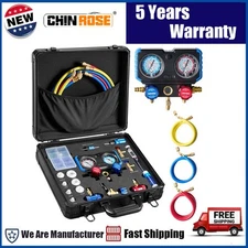 AC Manifold Gauge Set 3 Way 5ft Hose Recharge HVAC Diagnostic Charging Tool Kits