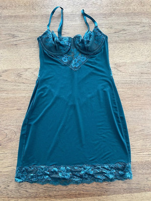 Victoria's Secret Dark Ivy Green SMALL Modal & Lace Cupped Mini Slip Dress VS