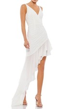 Mac Duggal 49787 Ruffle High Low Dress SZ 0 ($348) White