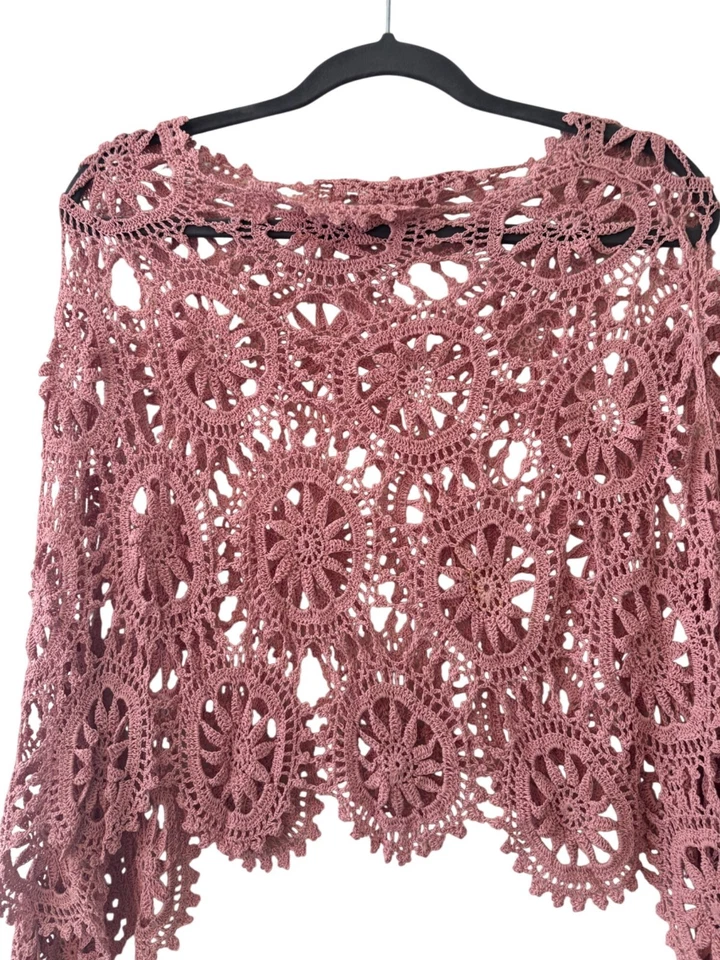 Ручной работы крючком цветочный кружева шаль надежном розовый уникальный дизайн размер S женщин - Изображение 2 из 4